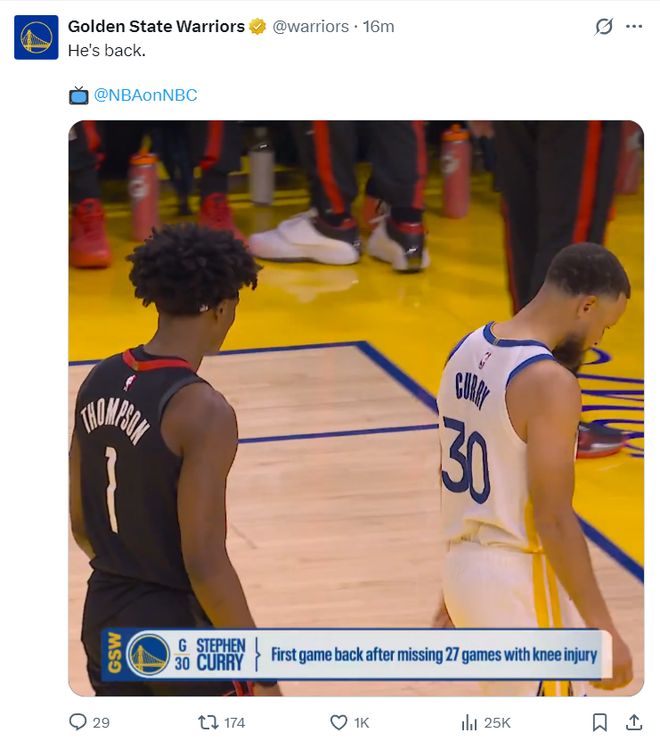 库里复出替补登场 火箭险胜勇士申京准绝杀